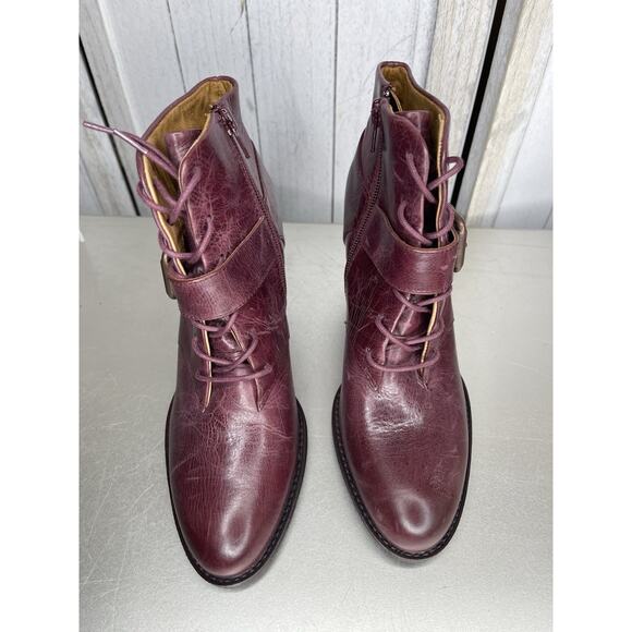 Sofft Med Burgundy and Buckle Leather Ankle Block Boot Heel Women's Size 7.5 - Picture 5 of 6